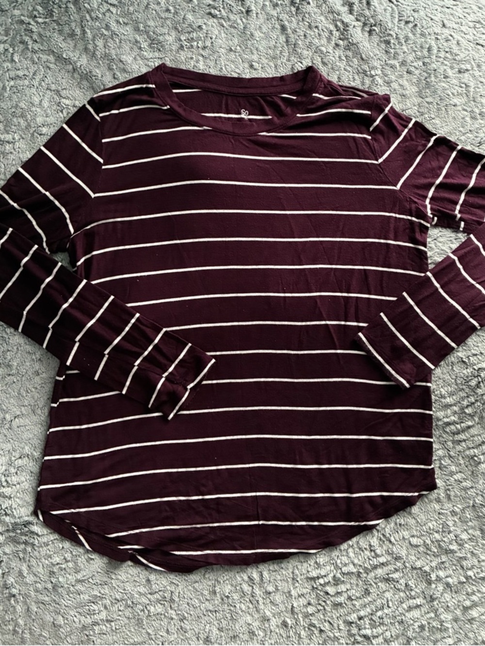 SO Burgundy and White Striped Long-Sleeve Tee